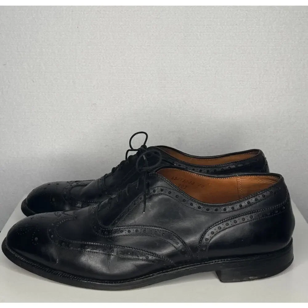 Alden England Black Leather Wingtip Brogue Shoes 12D Vintage